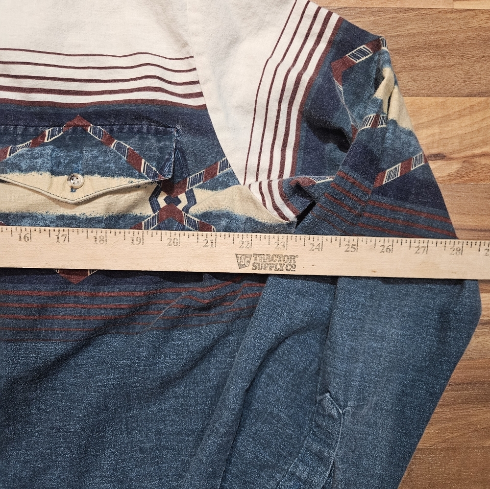 Western Essentials by Karman Shirt XL Vintage Aztec Chambray Denim Button-Up - Picture 6 of 9